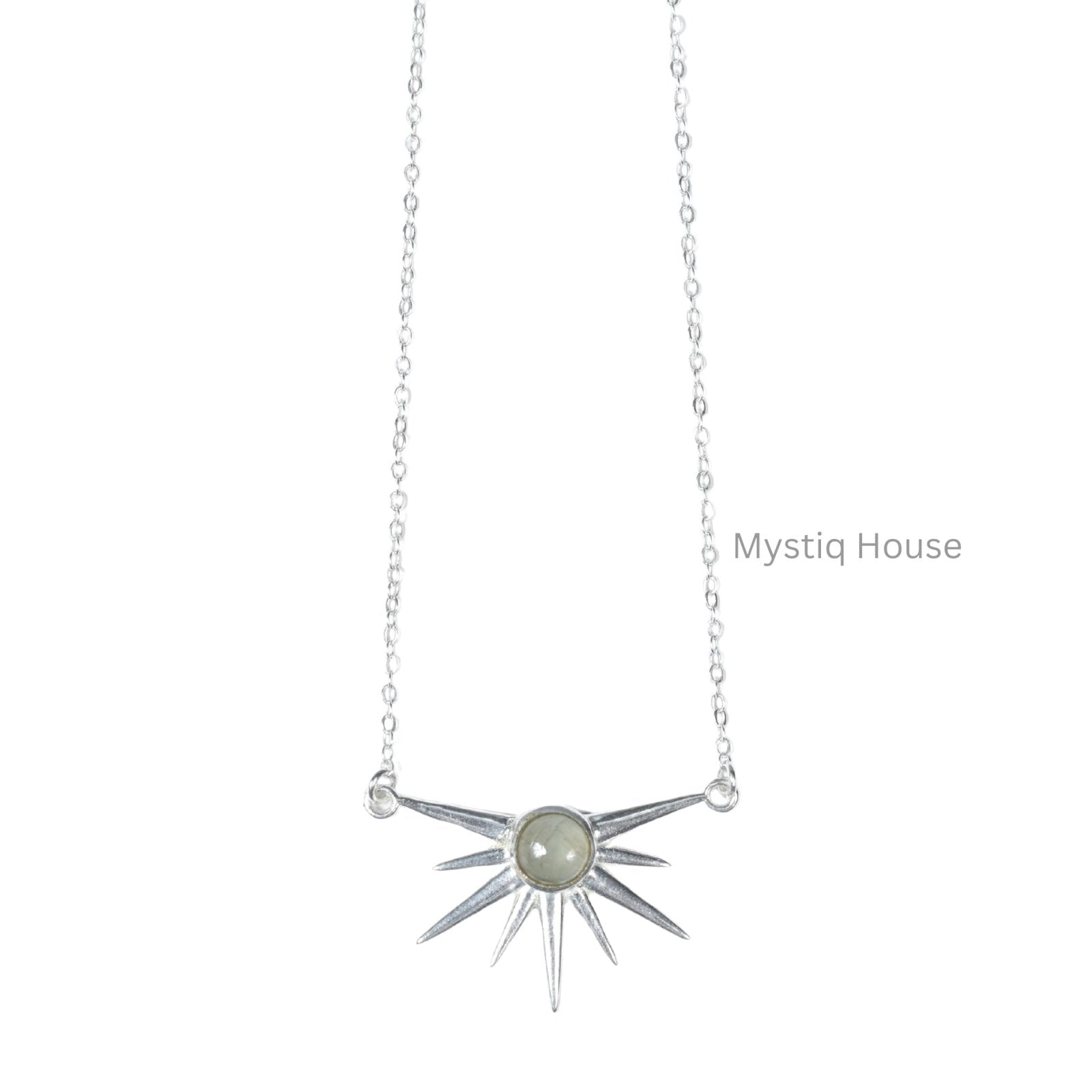 Prehnite Silver Sun Burst Necklace - MystiqHouse