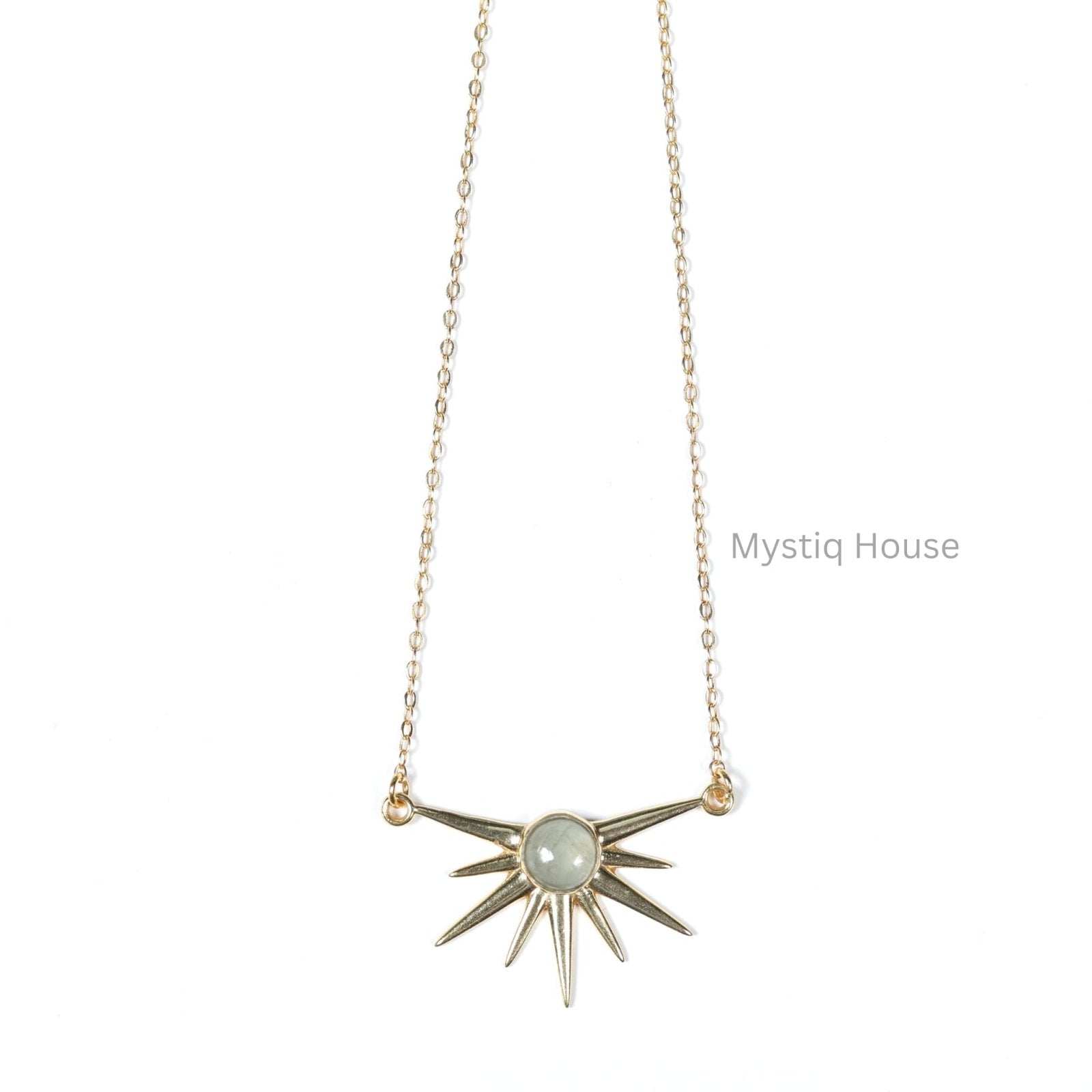 Prehnite Sun Burst Gold Necklace - MystiqHouse