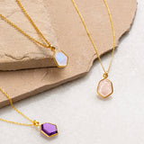 Rose Quartz 92.5 Silver Hexagonal Necklace