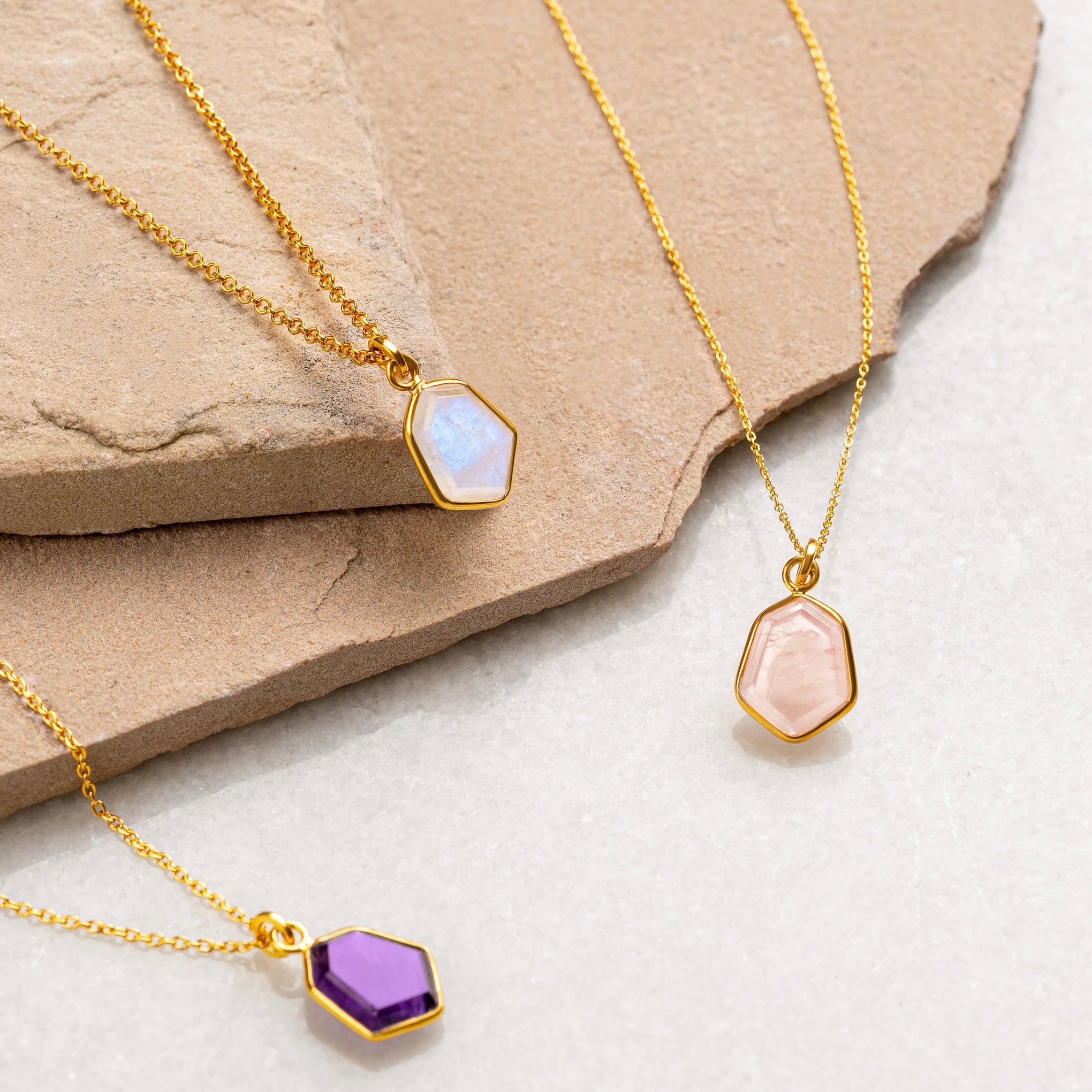 Amethyst 92.5 Silver Hexagonal Necklace