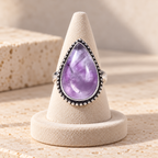 Amethyst Drop Brass Bordered Ring