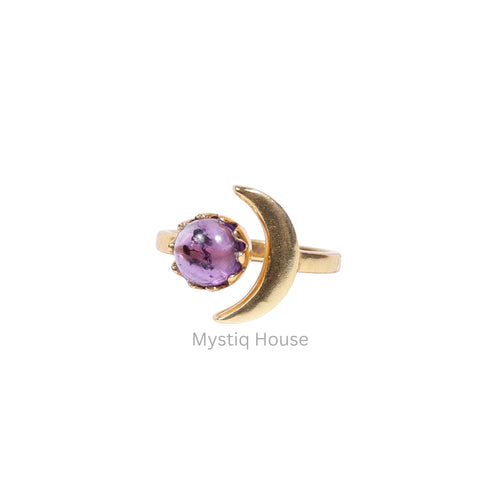 Amethyst Moon Charm Adjustable Ring Img