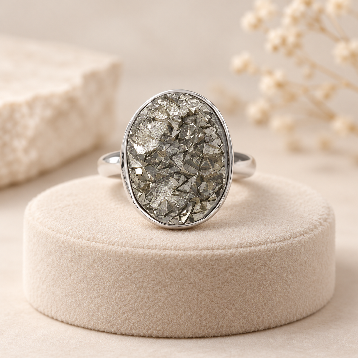 Pyrite Cluster Oval Ring