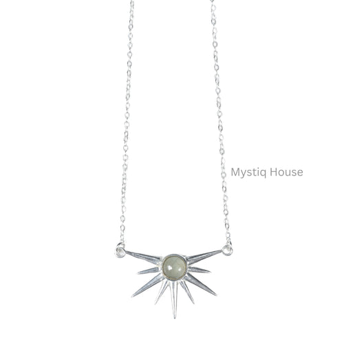 Prehnite Silver Sun Burst Necklace Img