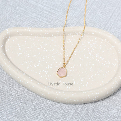 Rose Quartz 92.5 Silver Hexagonal Necklace Img