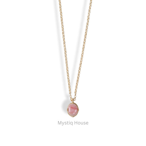 Pink Opal 92.5 Silver Oval Necklace Img