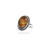 Tiger Eye Oval Brass Borderes Ring