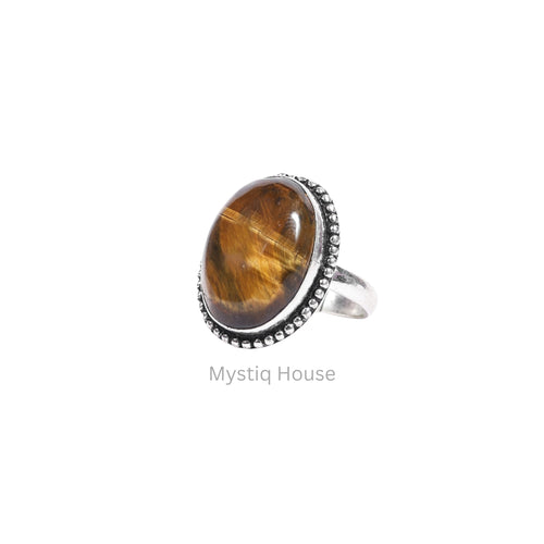 Tiger Eye Oval Brass Borderes Ring Img