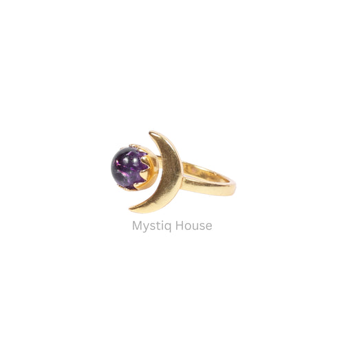 Amethyst Moon Charm Adjustable Ring Img