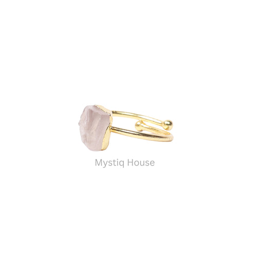 Rose Quartz Raw Stone Adjustable Ring Img