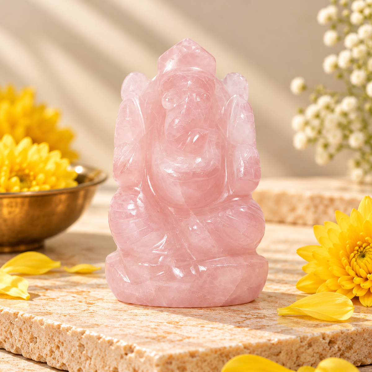Rose Quartz Stone Ganesha