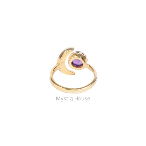 Amethyst Moon Charm Adjustable Ring Img