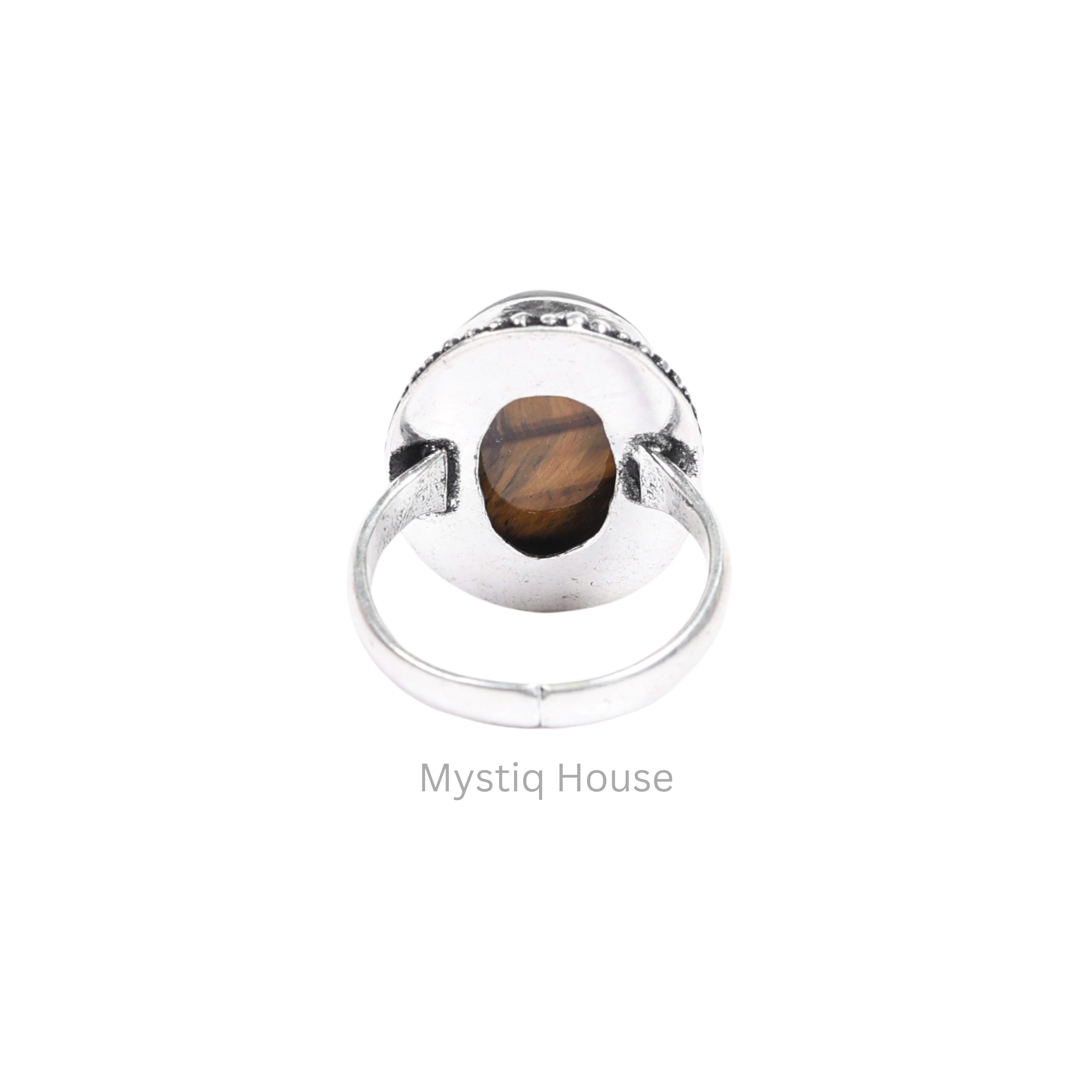 Tiger Eye Oval Brass Borderes Ring
