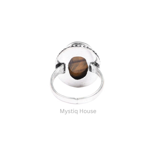 Tiger Eye Oval Brass Borderes Ring Img