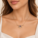 Amethyst Sun Burst Gold Necklace