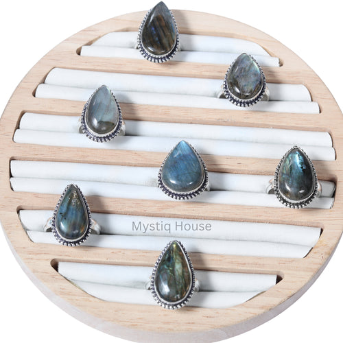 Labradorite Drop Brass Bordered Ring Img