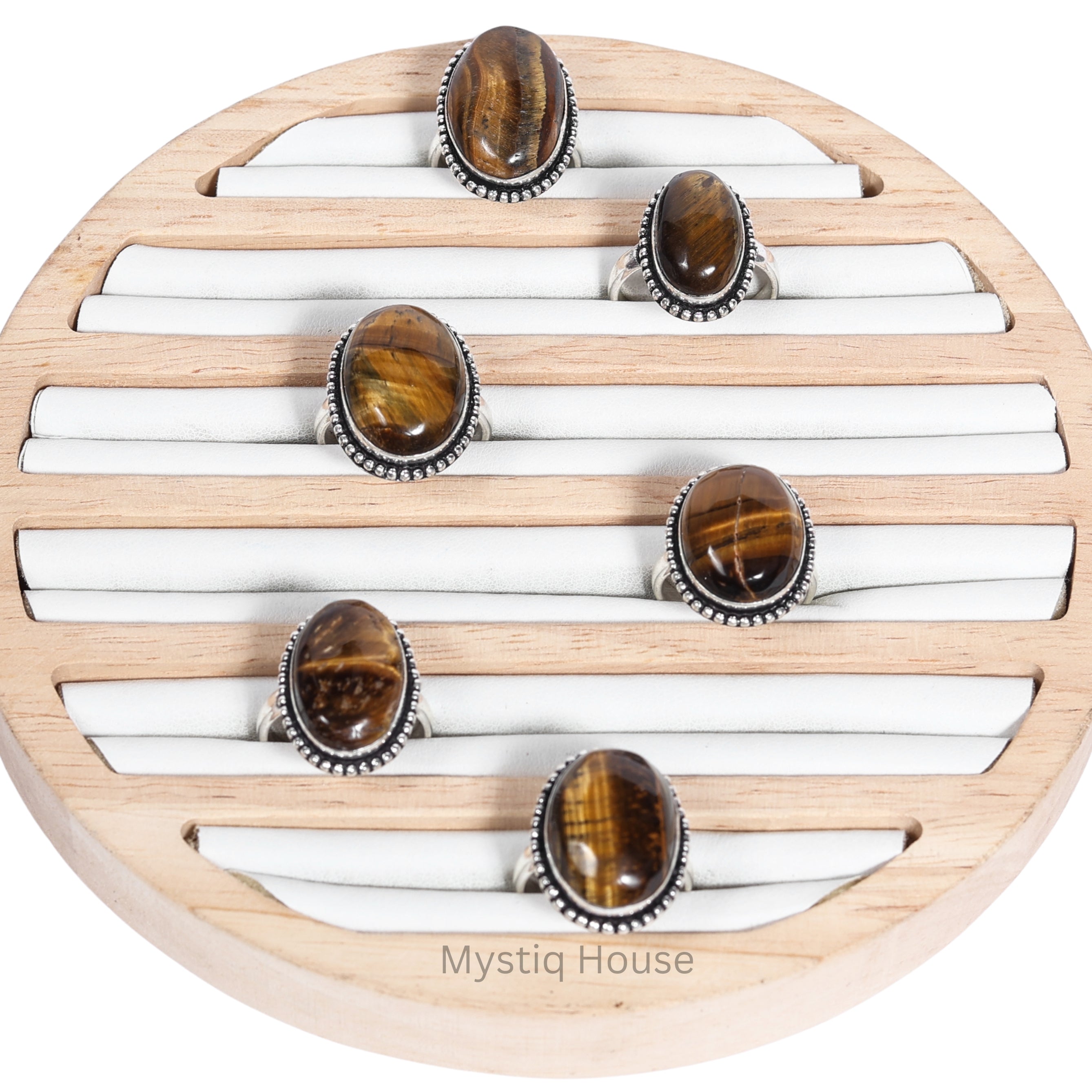 Tiger Eye Oval Brass Borderes Ring
