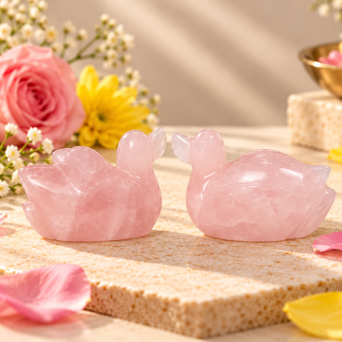 Rose Quartz Duck Pair