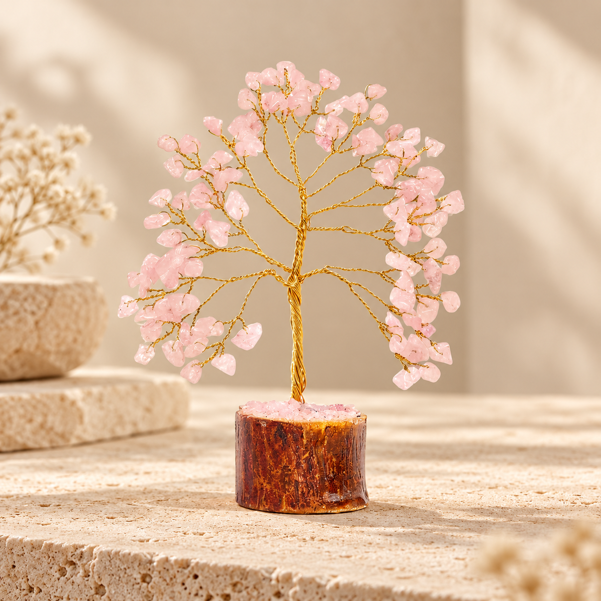 Rose Quartz Tree Gold Wire - 100 Beads