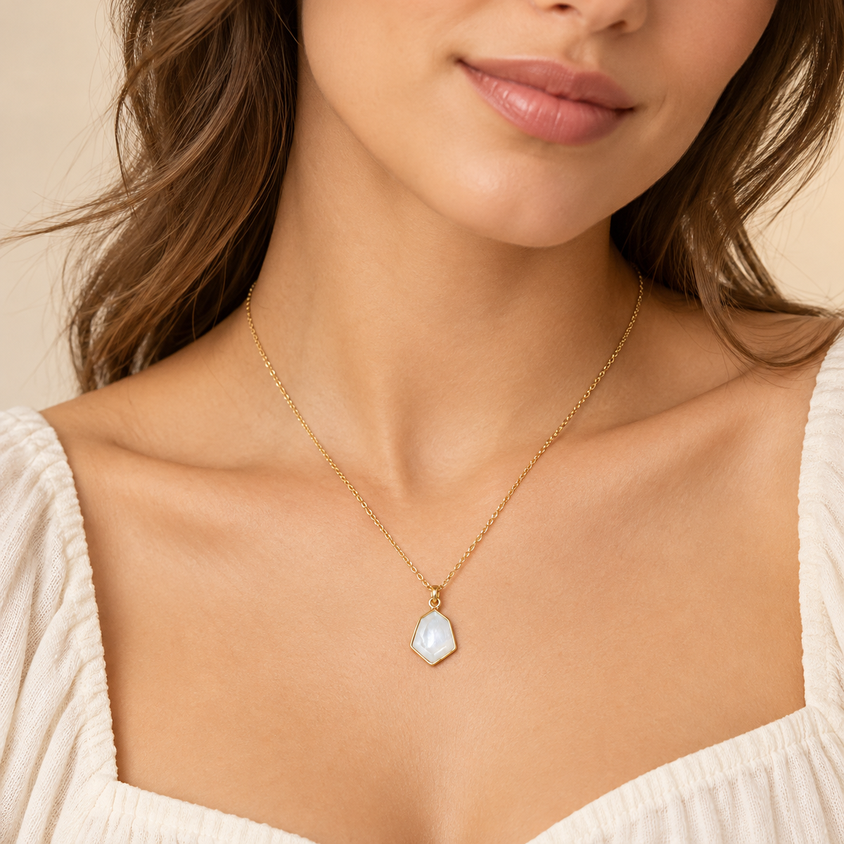 Rainbow Moonstone 92.5 Silver Hexagonal Necklace