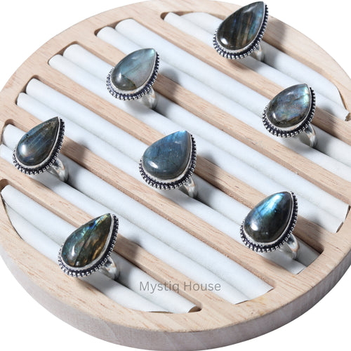 Labradorite Drop Brass Bordered Ring Img