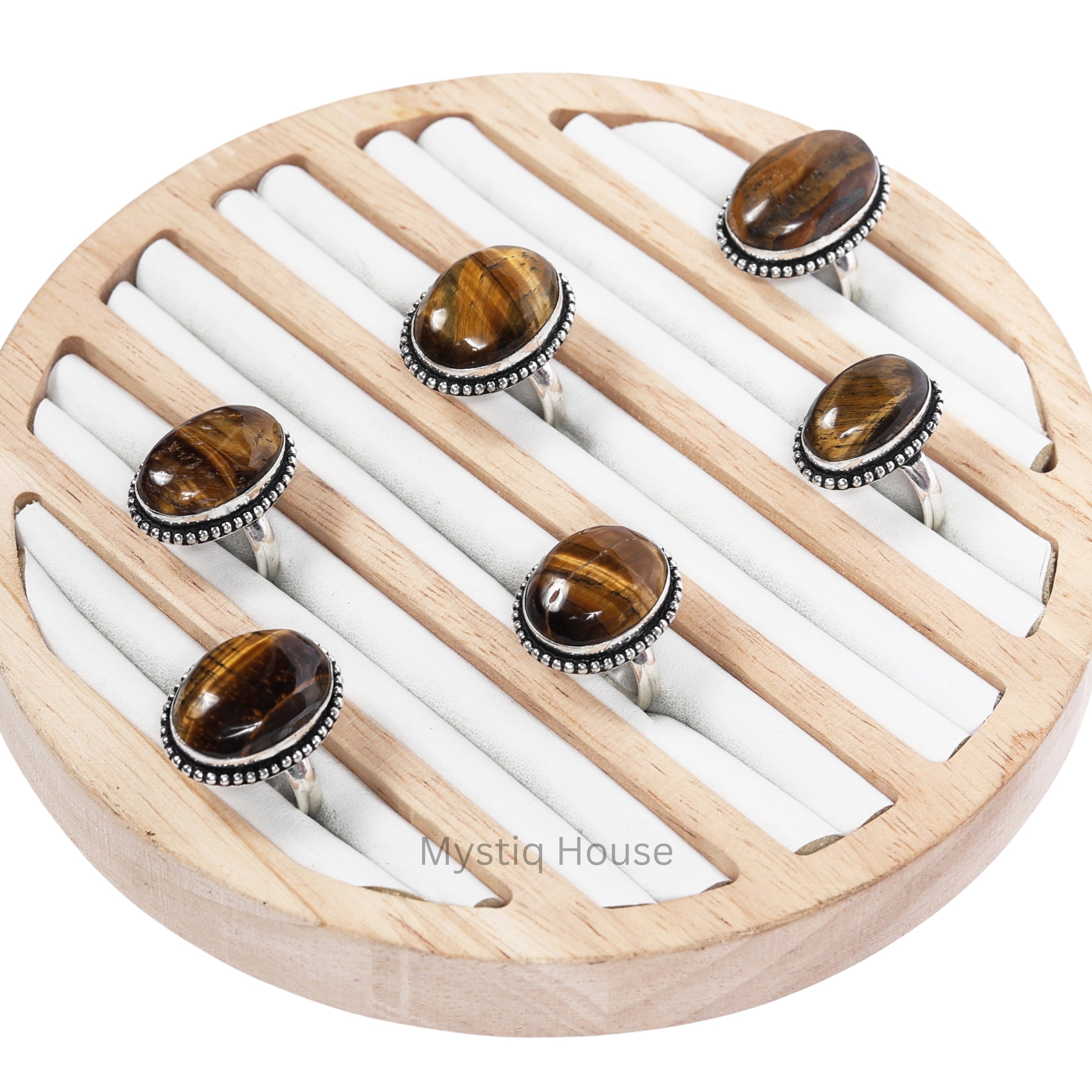 Tiger Eye Oval Brass Borderes Ring