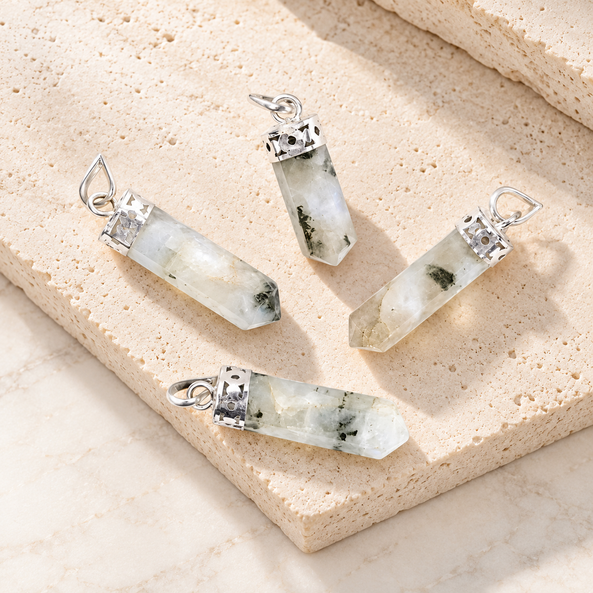 Rainbow Moonstone Pencil Pendant