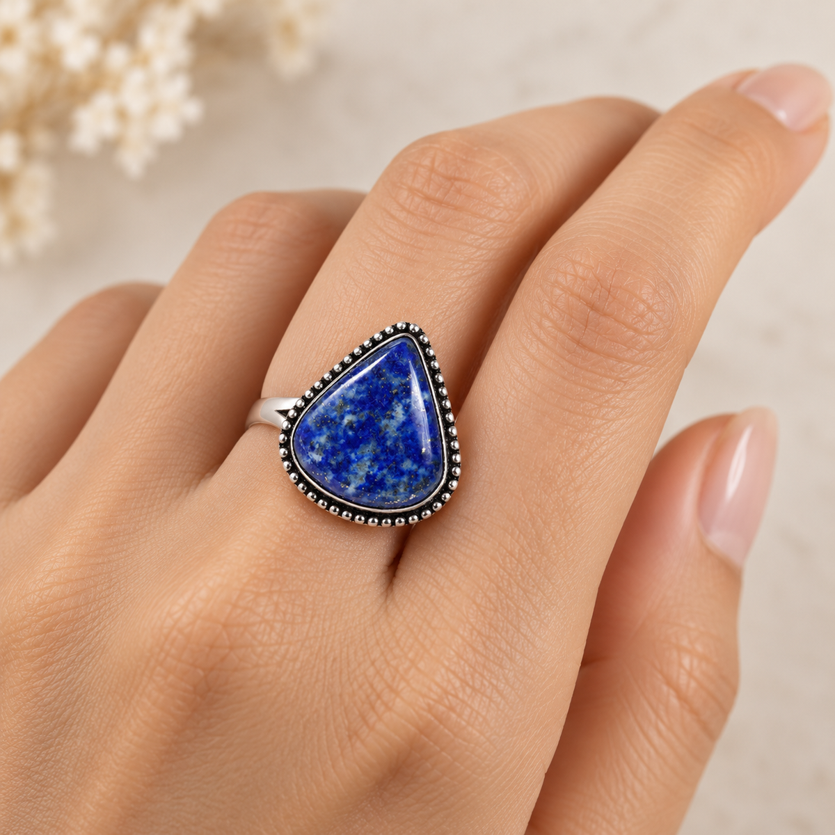 Lapis Lazuli Brass Bordered Ring