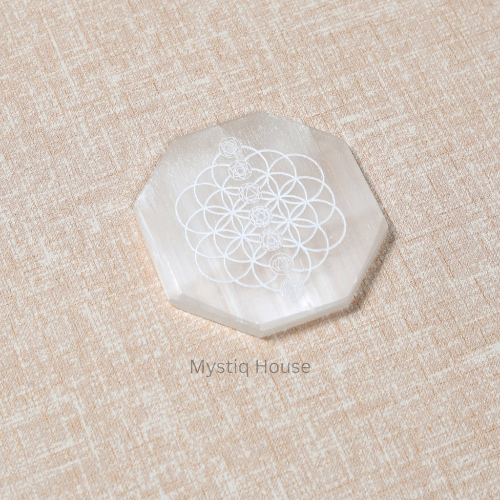 7 Chakra Hexagonal Selenite Charging Plate - MystiqHouse