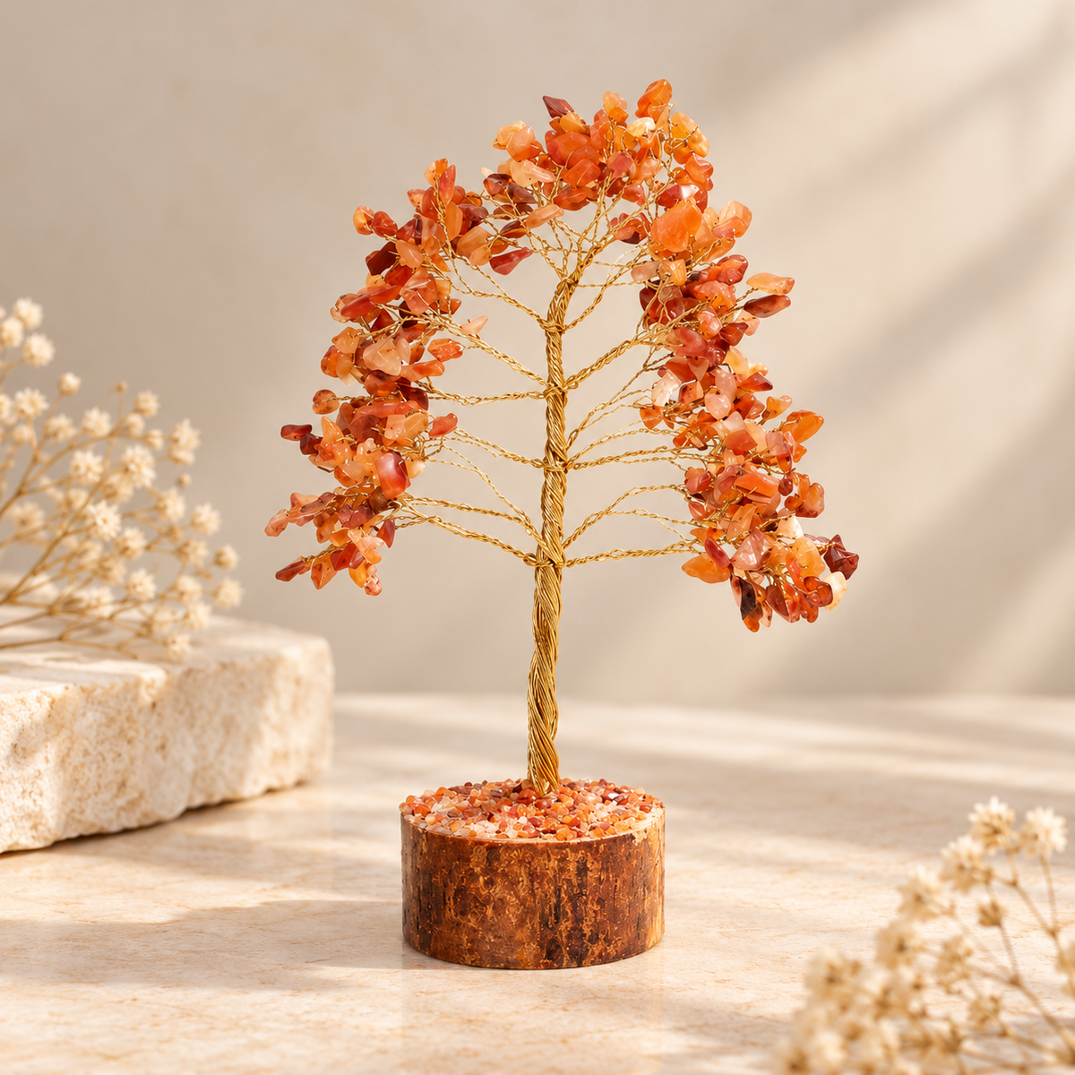 Red Carnelian Tree Gold Wire - 100 Beads