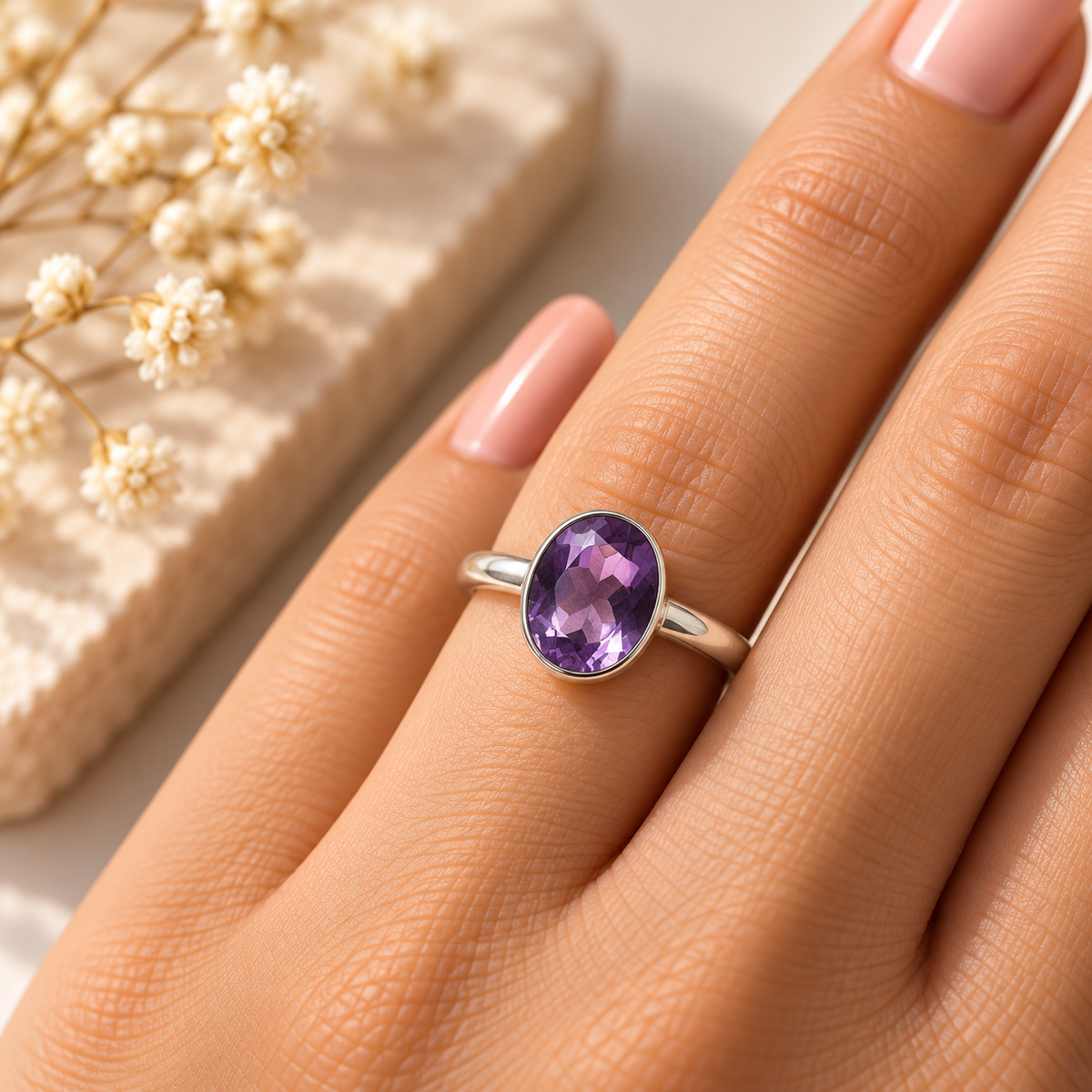 Amethyst Pure Silver Ring