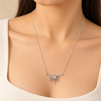 Prehnite Silver Sun Burst Necklace