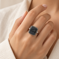 Black Tourmaline Brass Bordered Ring