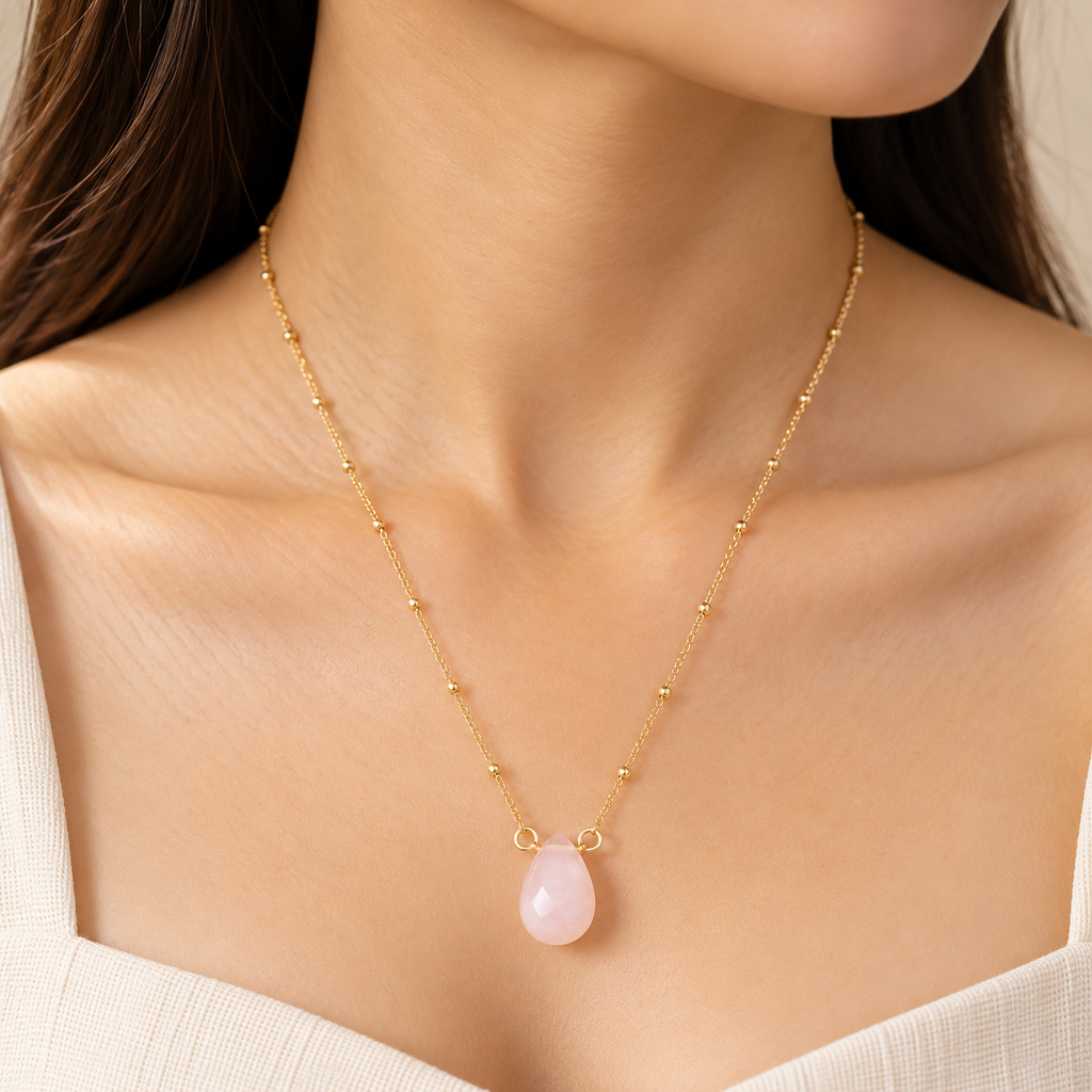 Rose Quartz Drop Necklace