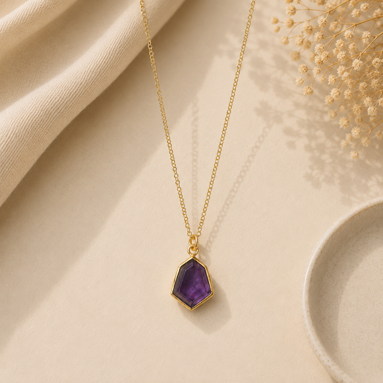 Amethyst 92.5 Silver Hexagonal Necklace