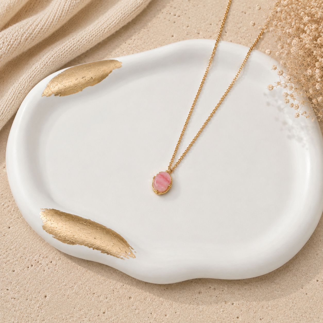 Pink Opal 92.5 Silver Oval Necklace