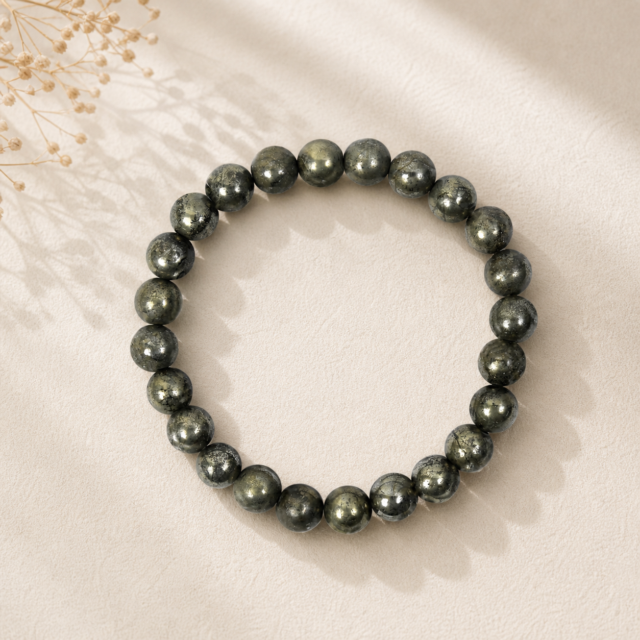 Original Pyrite Bracelet on Beige texture