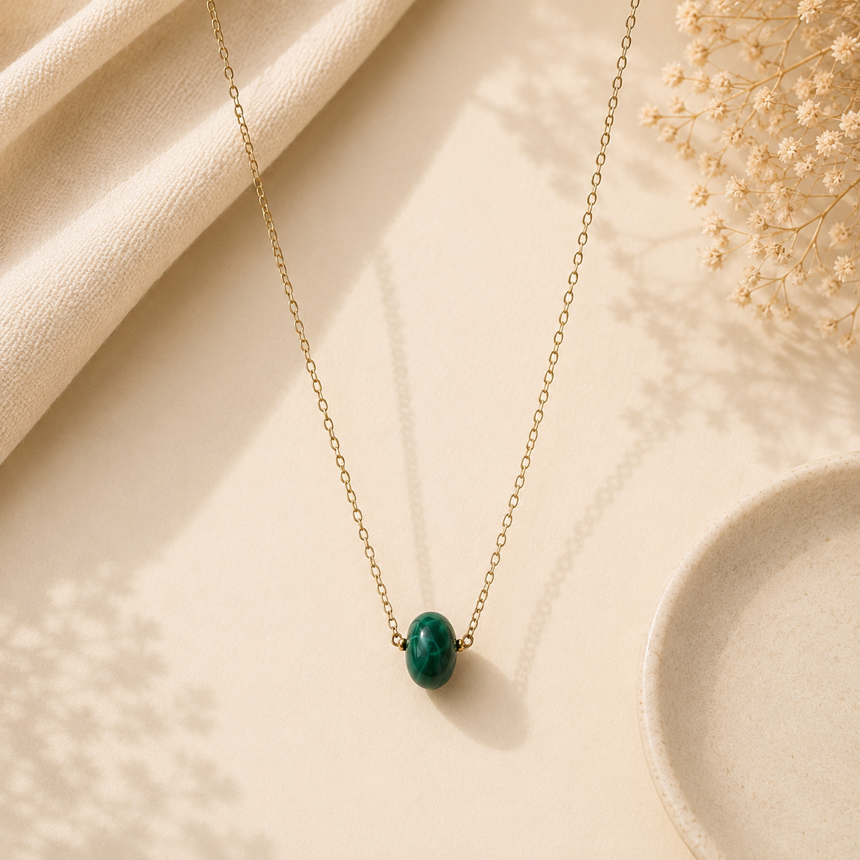 Natural Malachite Rondelle Bead Necklace