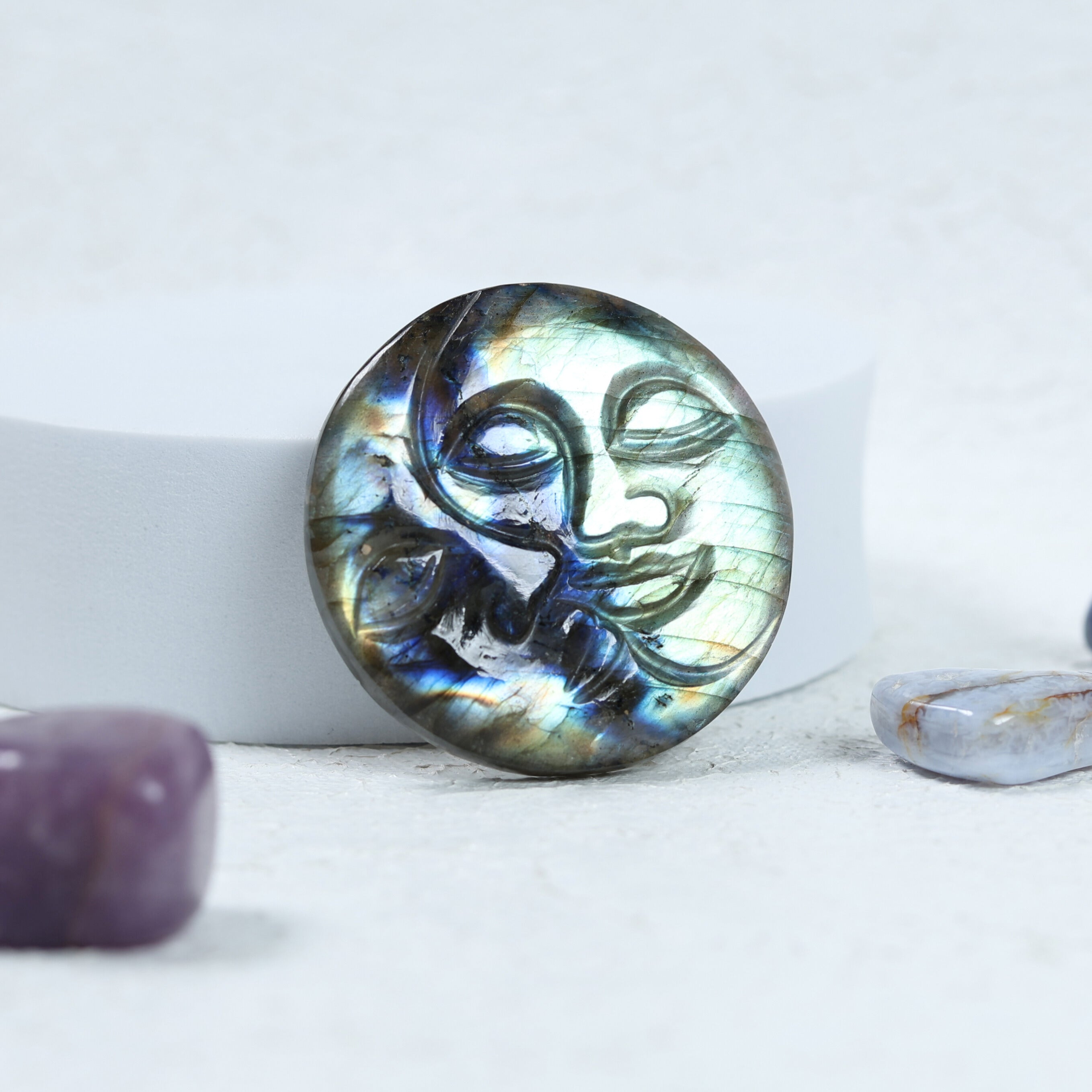 Premium Labradorite Sun And Moon Double Faced Cabochon