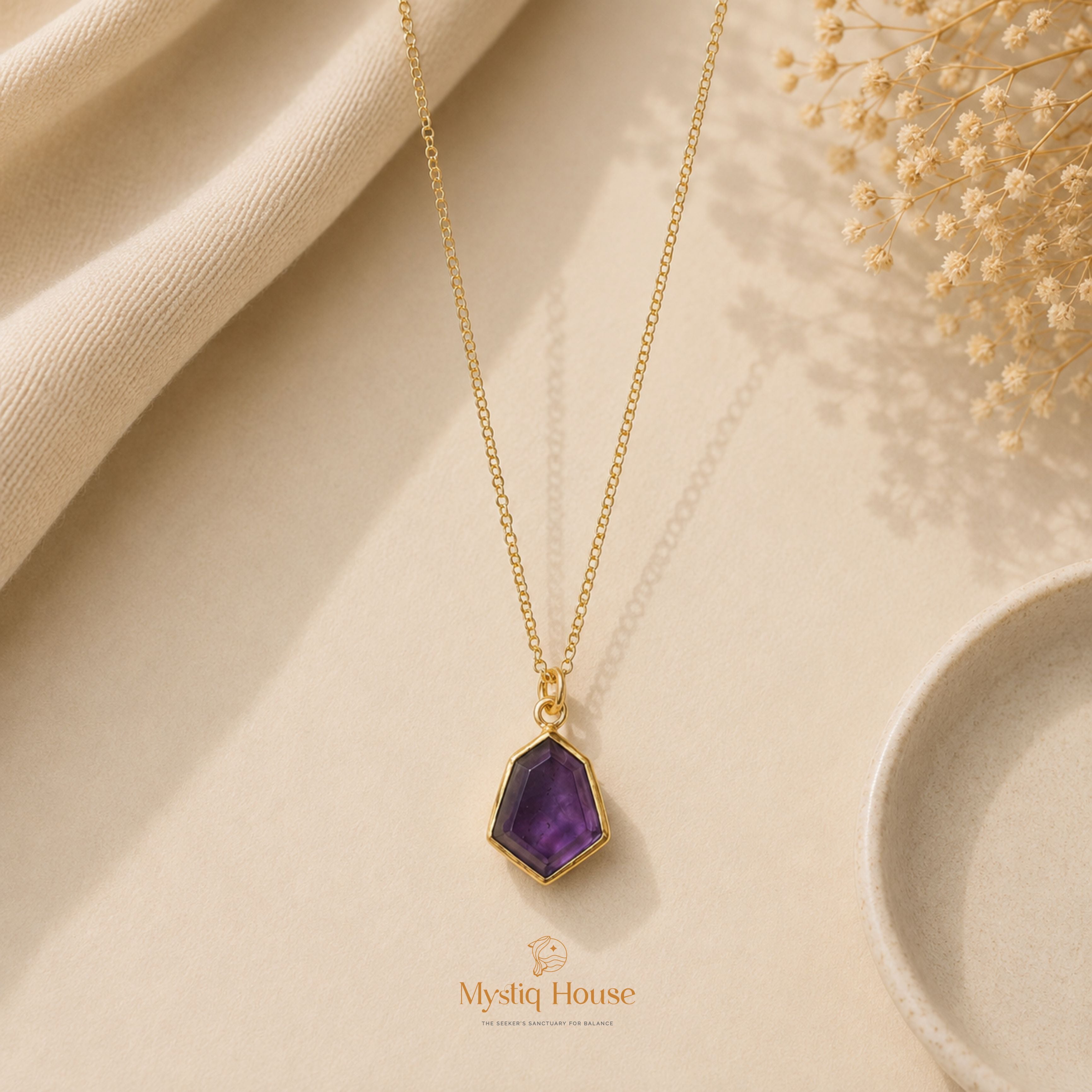 Amethyst 92.5 Silver Hexagonal Necklace