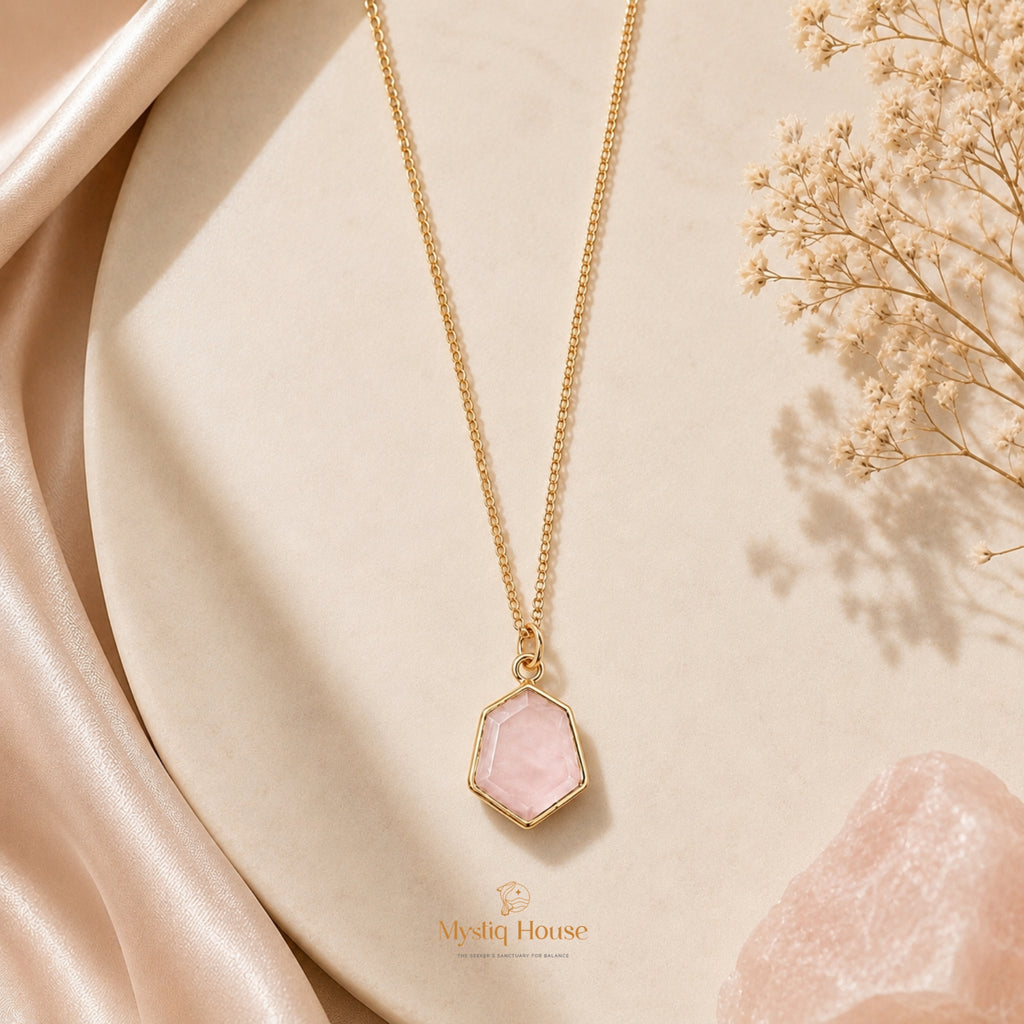 Rose Quartz 92.5 Silver Hexagonal Necklace