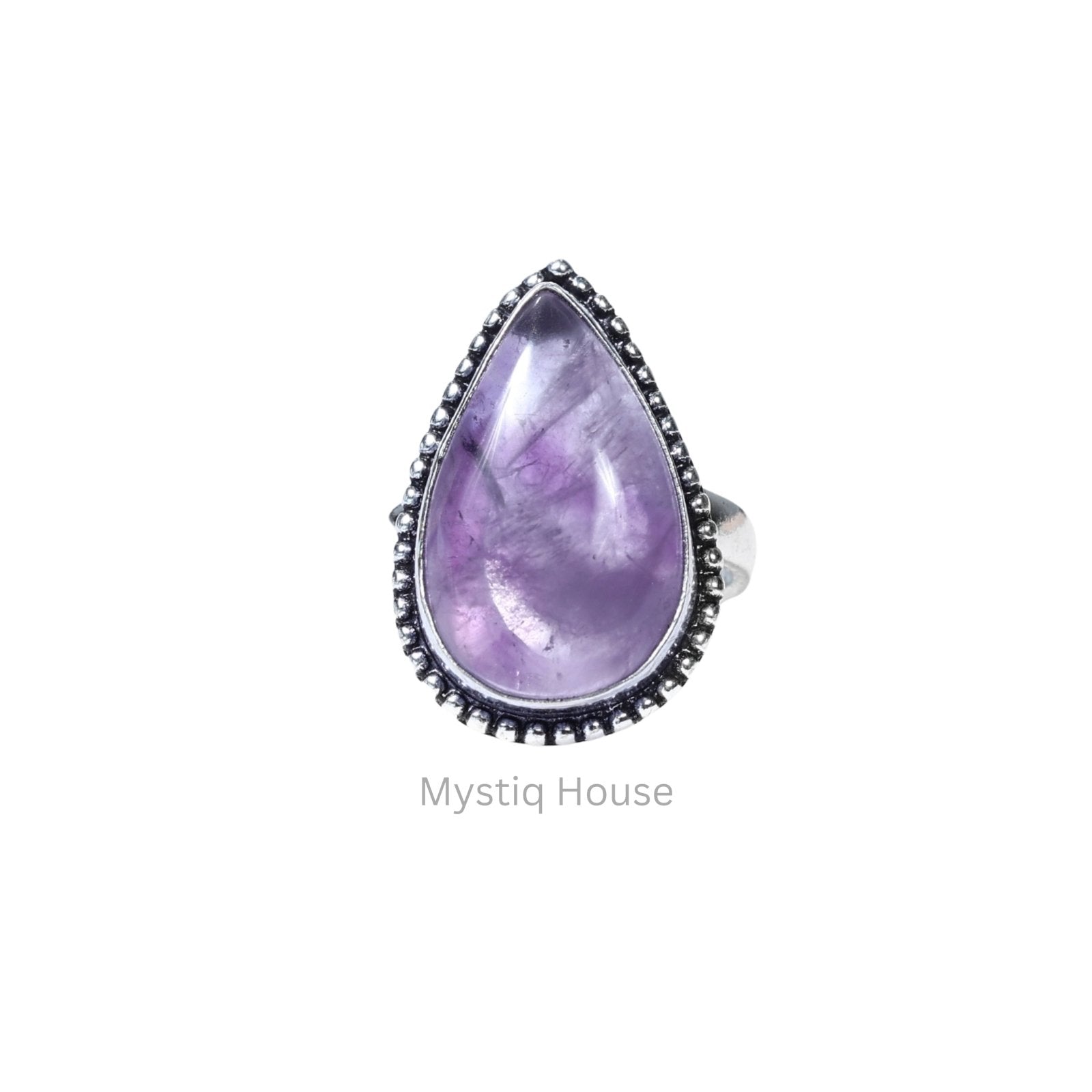 Amethyst Drop Brass Bordered Ring - MystiqHouse