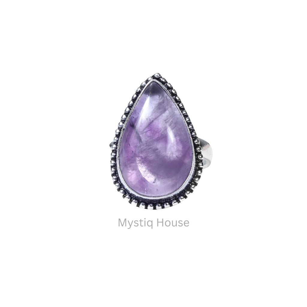 Amethyst Drop Brass Bordered Ring - MystiqHouse