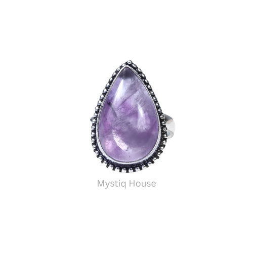 Amethyst Drop Brass Bordered Ring - MystiqHouse