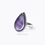 Amethyst Drop Brass Bordered Ring - MystiqHouse