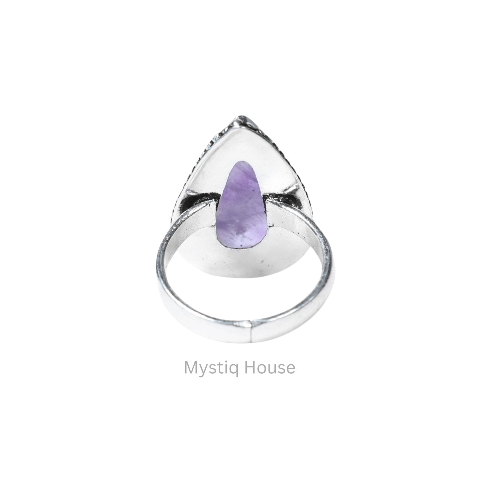 Amethyst Drop Brass Bordered Ring - MystiqHouse