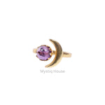 Amethyst Moon Charm Adjustable Ring - MystiqHouse