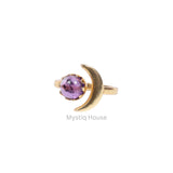 Amethyst Moon Charm Adjustable Ring - MystiqHouse