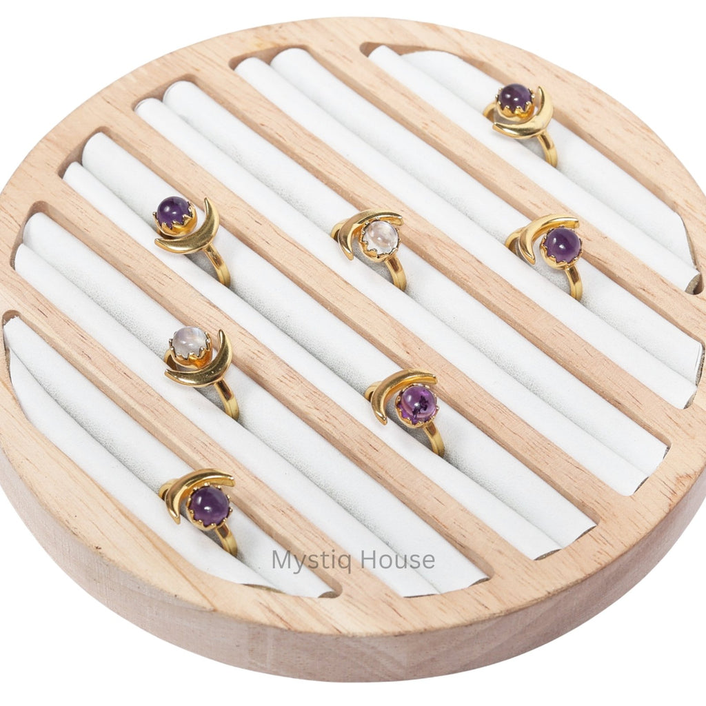Amethyst Moon Charm Adjustable Ring - MystiqHouse