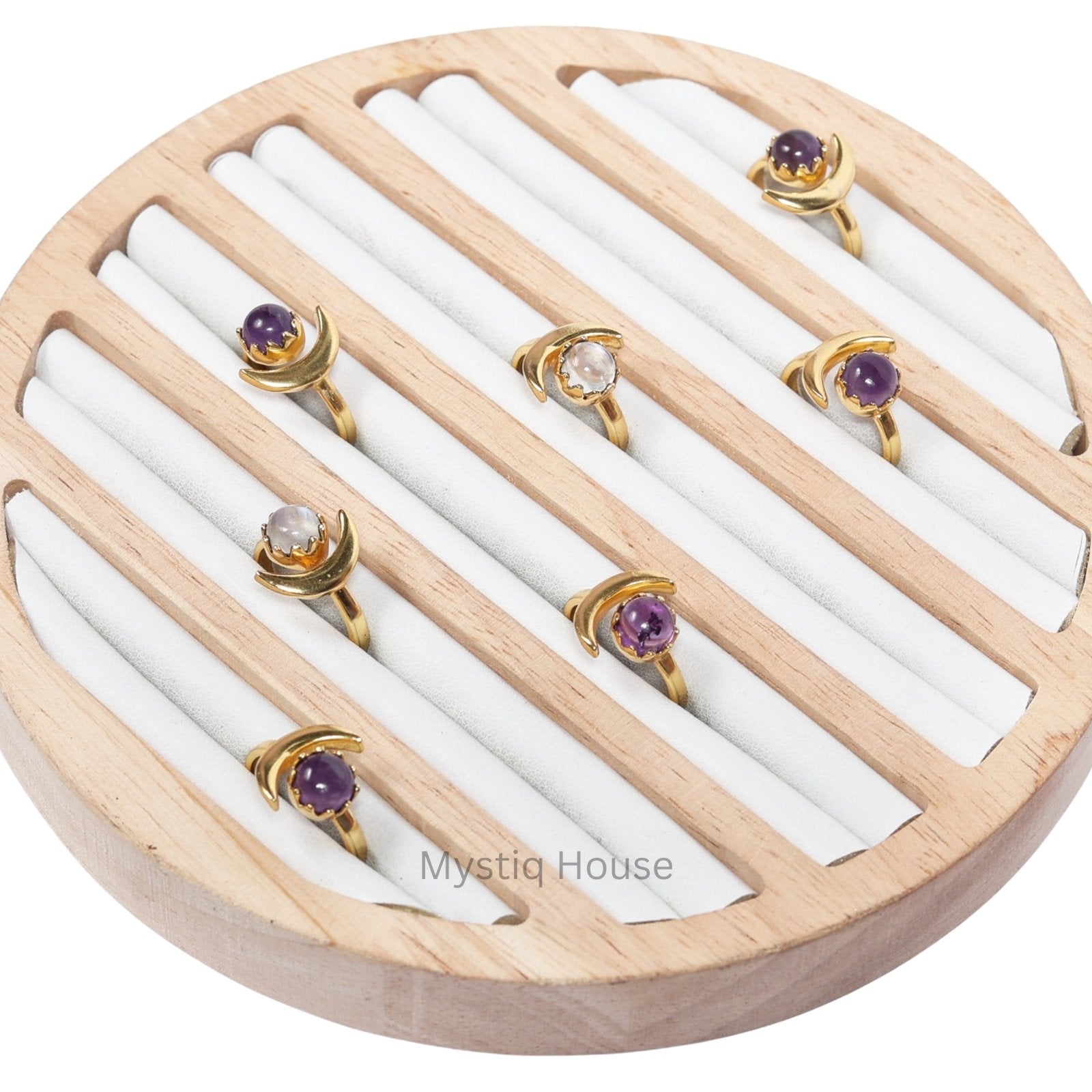 Amethyst Moon Charm Adjustable Ring - MystiqHouse